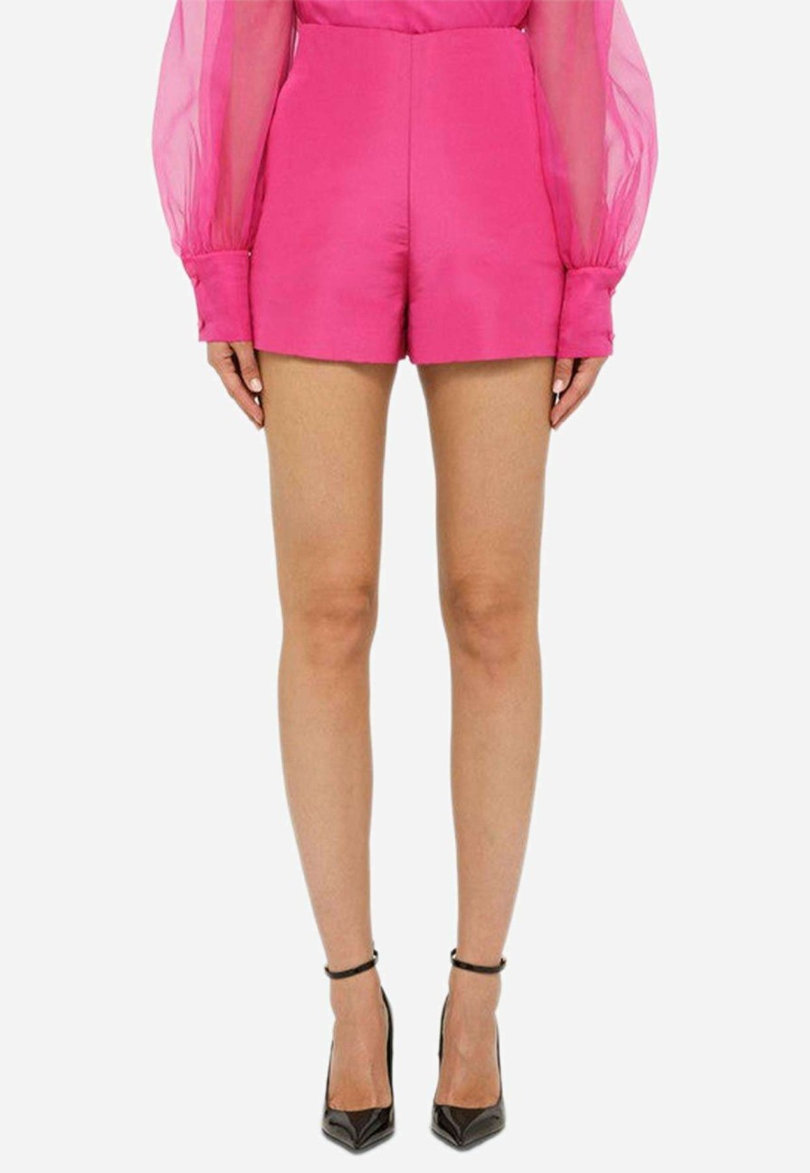 Shorts * | Valentino High-Waist Silk Faille Shorts Pink