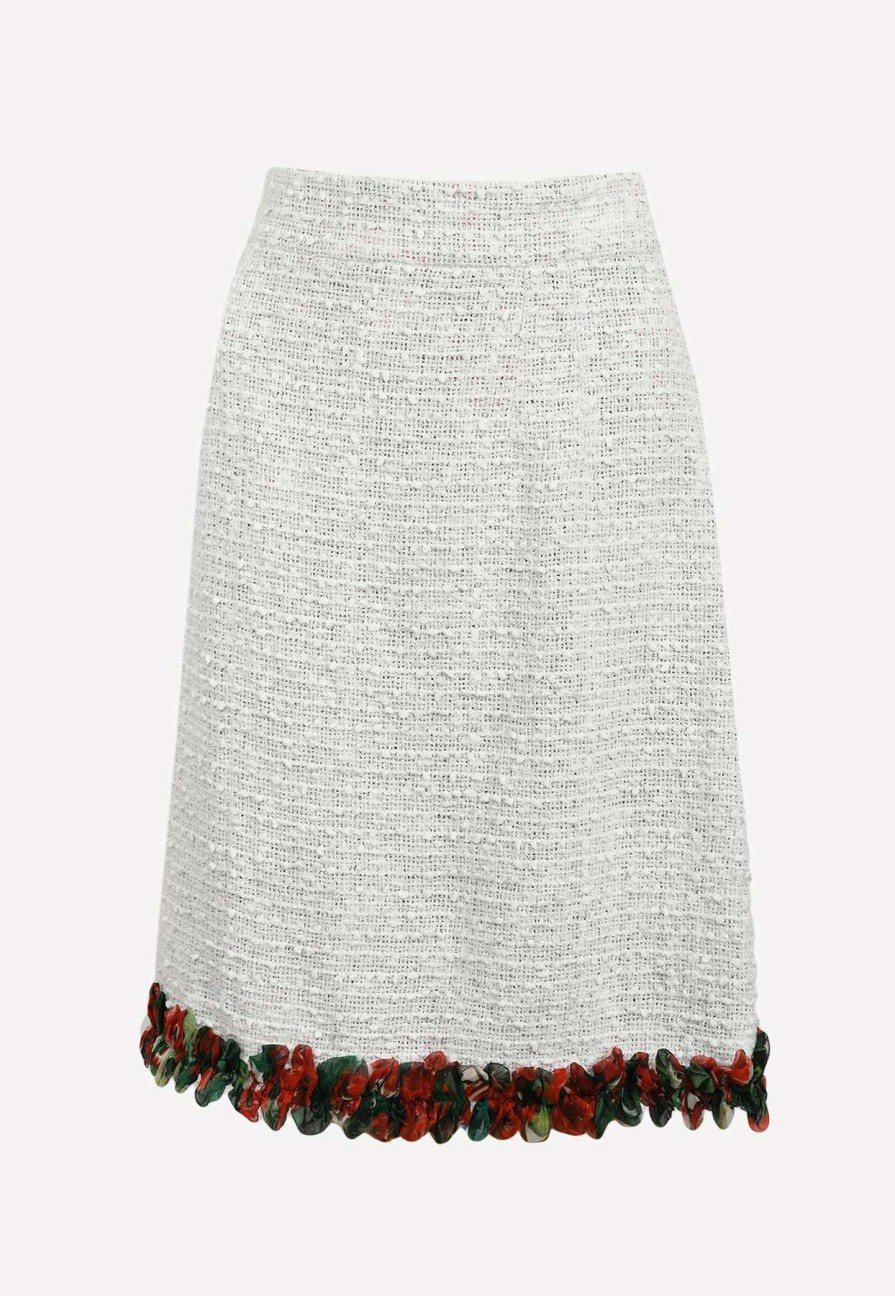 Skirts * | Dolce & Gabbana Flowers Trim Tweed Skirt White