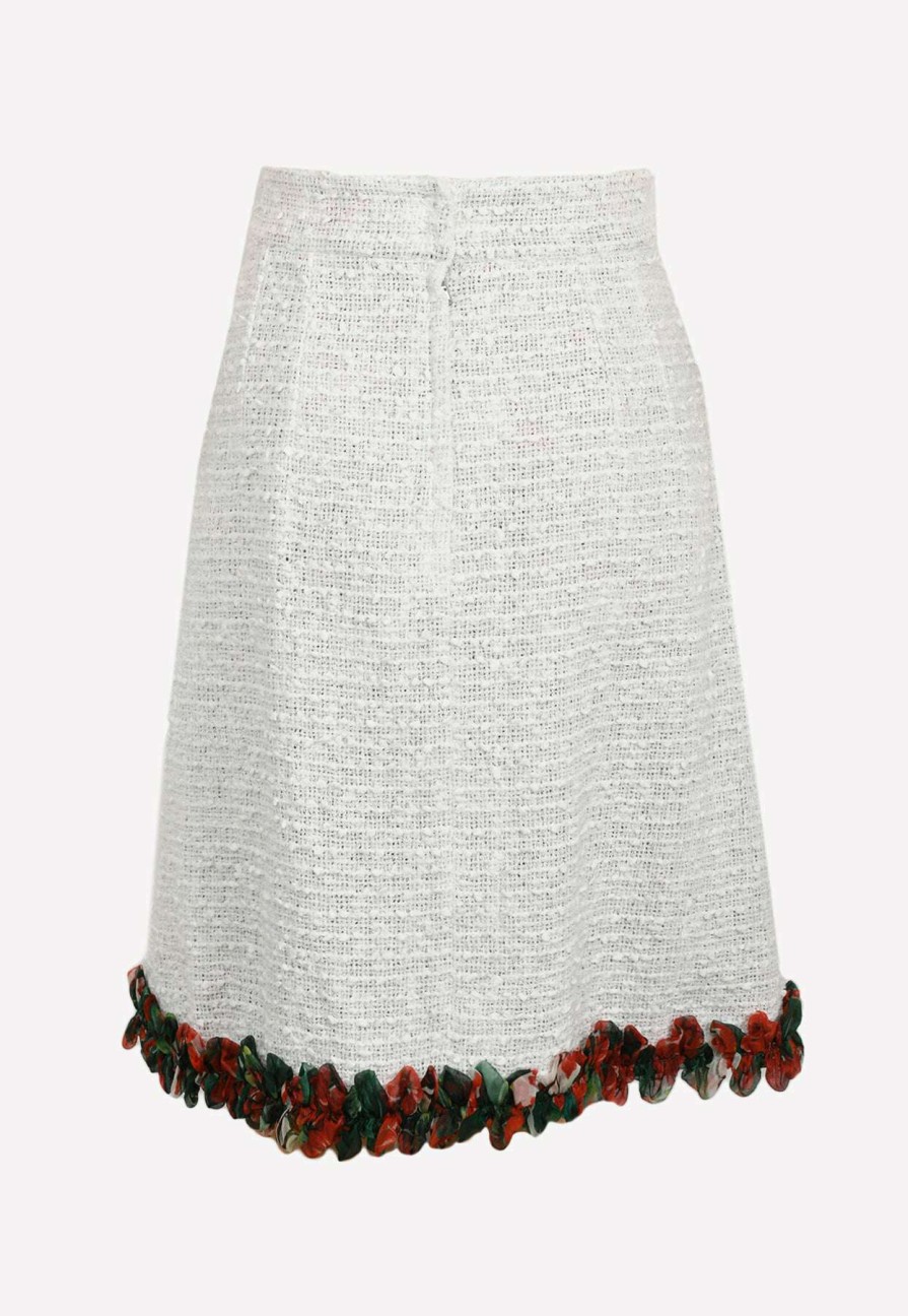 Skirts * | Dolce & Gabbana Flowers Trim Tweed Skirt White