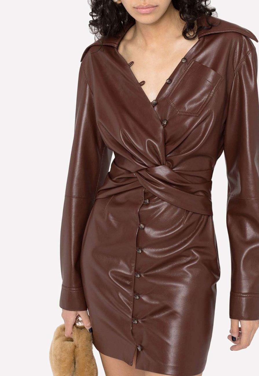 Dresses * | Nanushka Marto Mini Leather Dress Chestnut