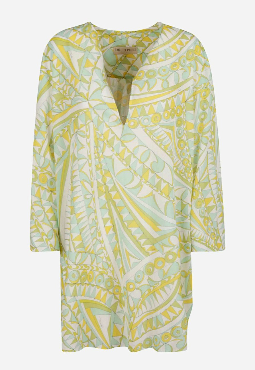 Dresses * | Emilio Pucci Bandierine Print Silk Mini Kaftan Dress Green