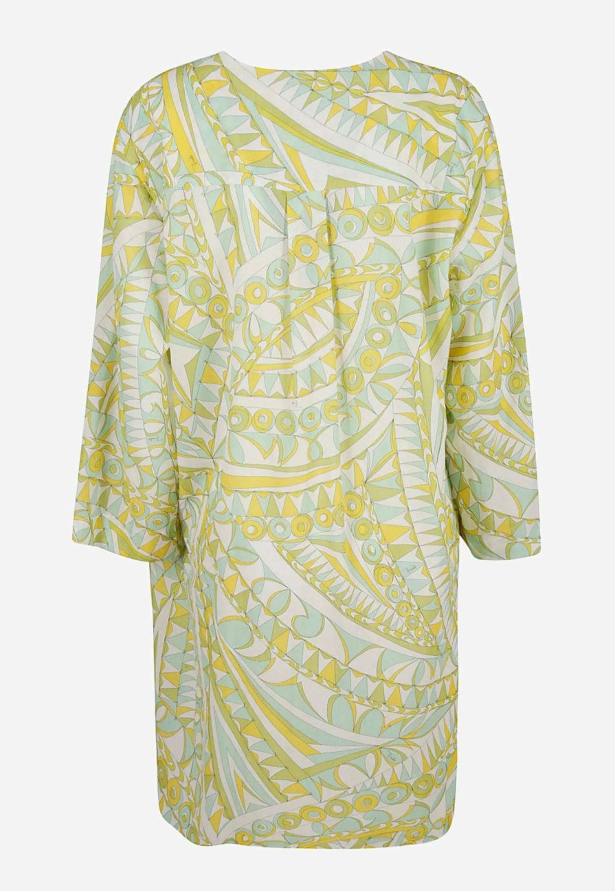 Dresses * | Emilio Pucci Bandierine Print Silk Mini Kaftan Dress Green