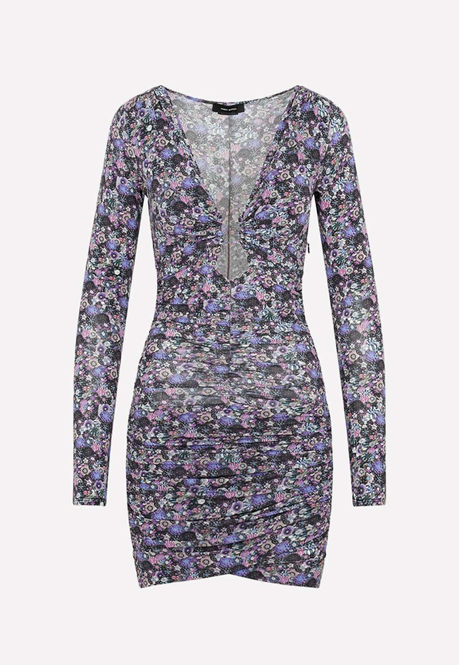 Evening * | Isabel Marant Jordana Floral Silk Mini Dress Purple