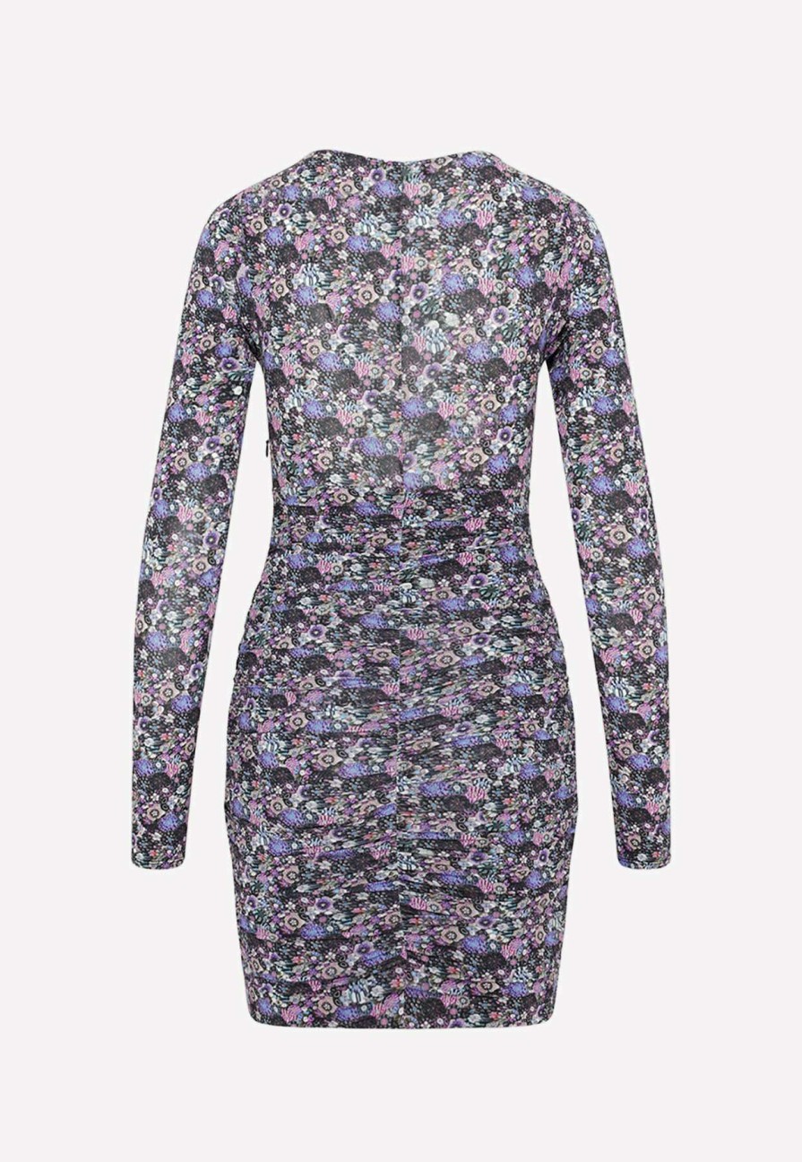 Evening * | Isabel Marant Jordana Floral Silk Mini Dress Purple