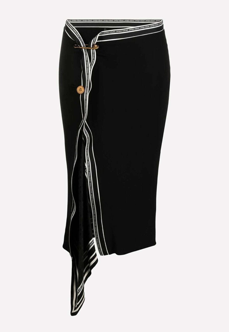 Skirts * | Versace Safety Pin Asymmetric Skirt Black