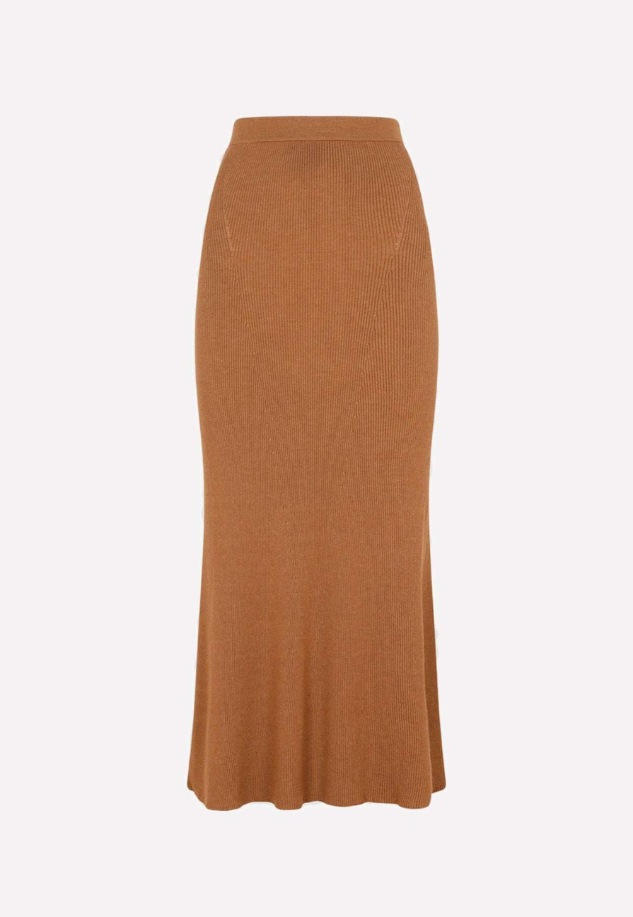 Skirts * | Gabriela Hearst Epper Ribbed Knit Midi Skirt Brown