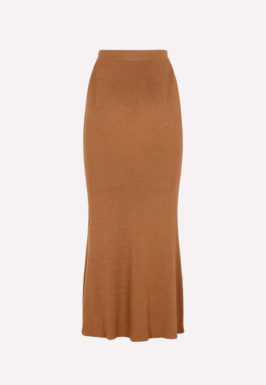 Skirts * | Gabriela Hearst Epper Ribbed Knit Midi Skirt Brown