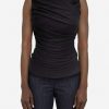 Evening * | Salvatore Ferragamo V-Neck Ruched Crepe Top Black