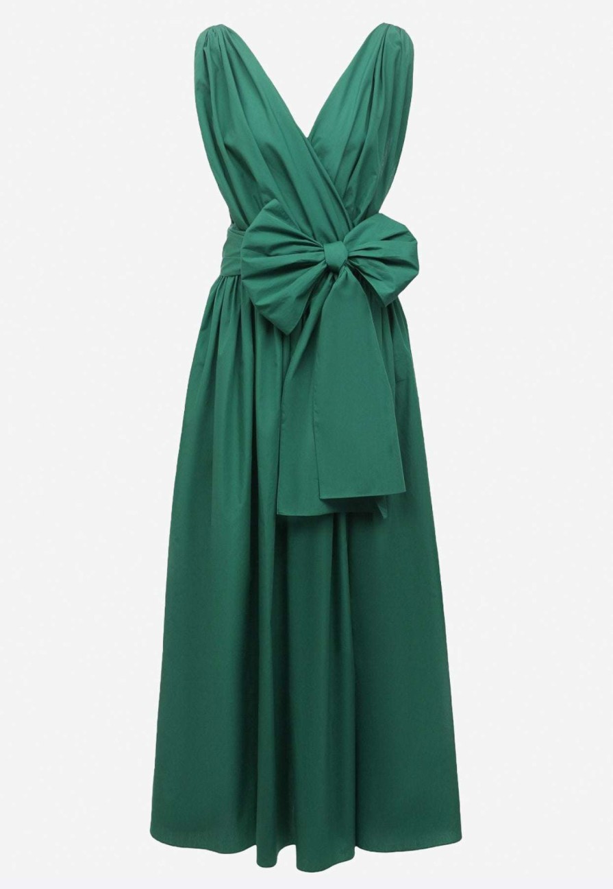 Evening * | Dolce & Gabbana V-Neck Cotton Draped Wrap Dress Green