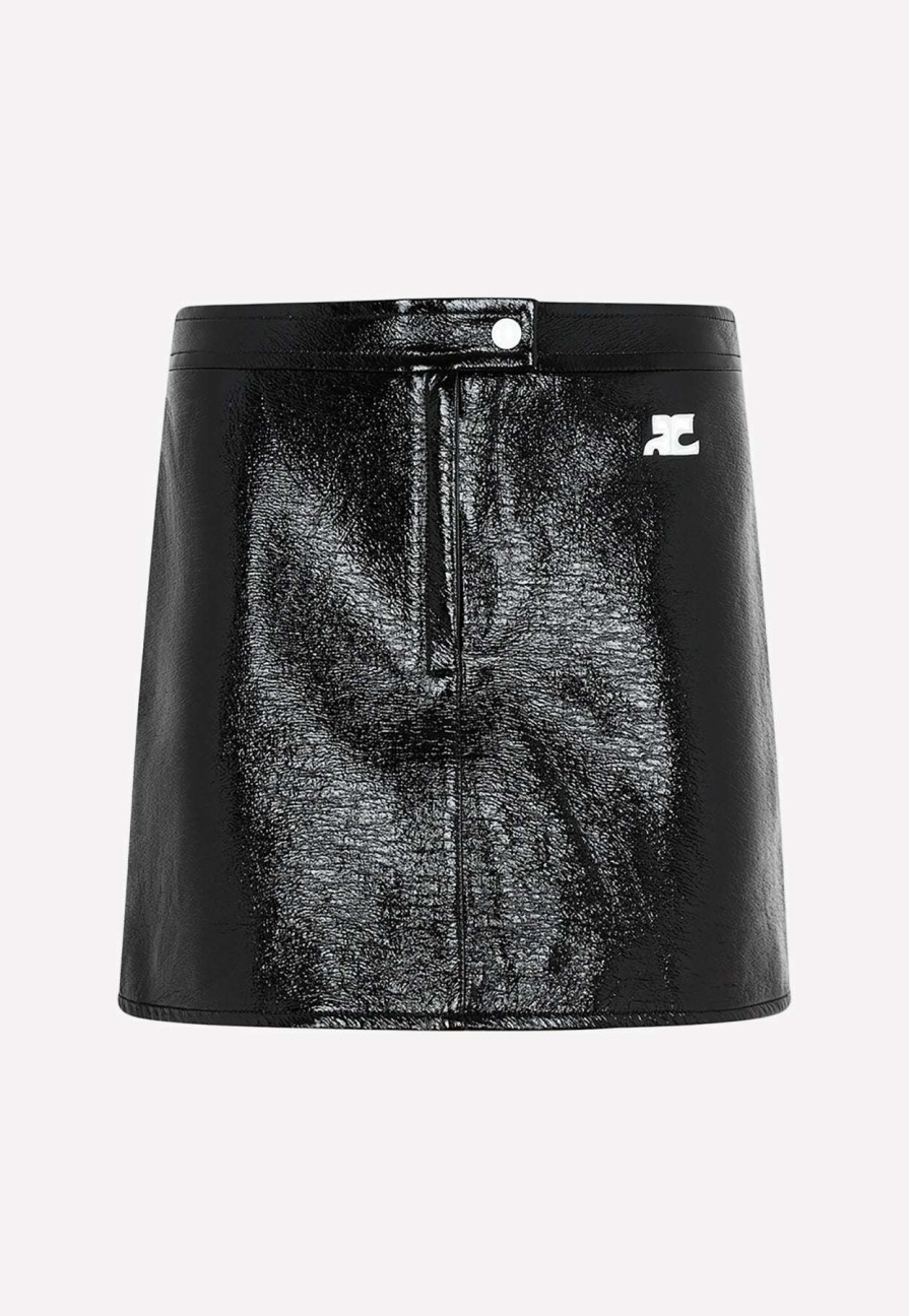 Skirts * | Courreges Logo Vinyl Mini Skirt Black