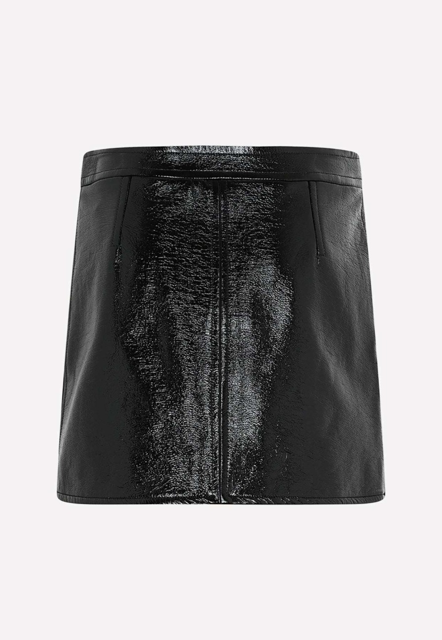 Skirts * | Courreges Logo Vinyl Mini Skirt Black