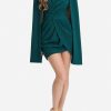 Dresses * | Lavish Alice Pleated Cape Sleeve Mini Dress Green