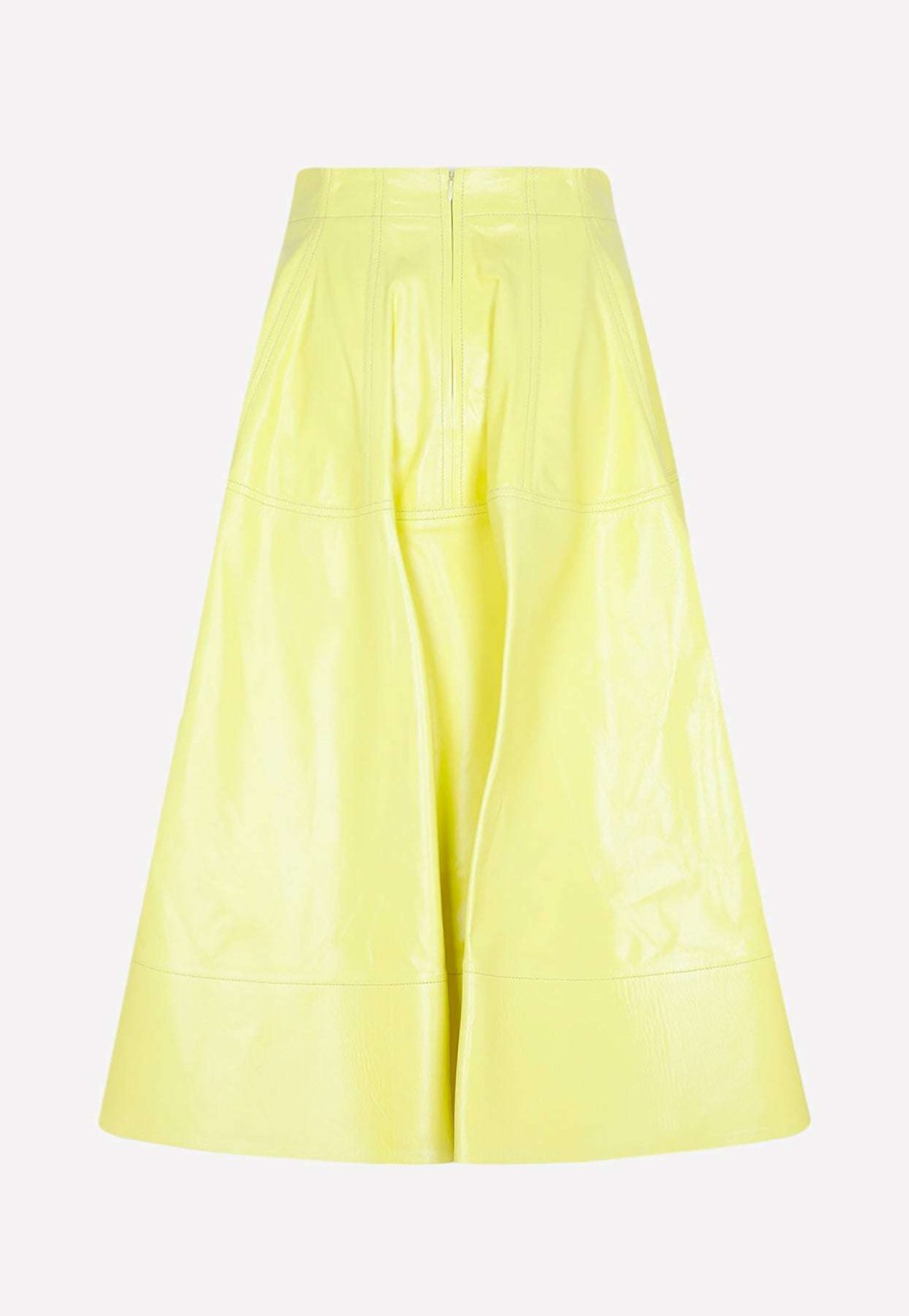 Skirts * | Bottega Veneta Shiny Midi Leather Skirt Sherbert