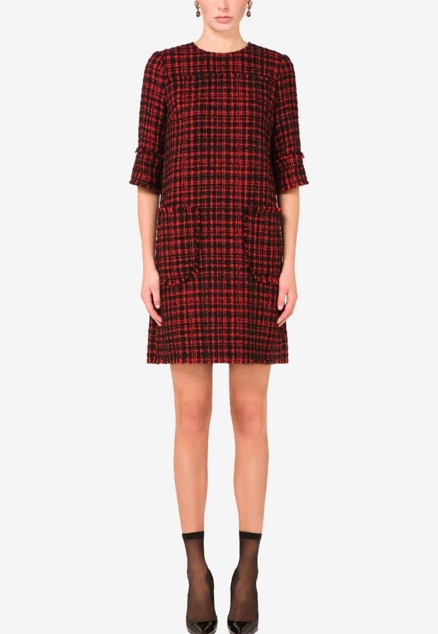 Dresses * | Dolce & Gabbana Straight-Cut Tweed Mini Dress Red