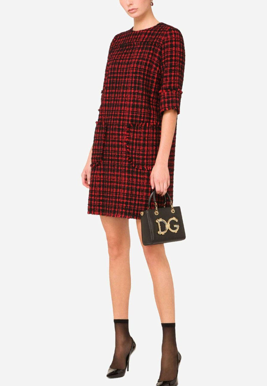 Dresses * | Dolce & Gabbana Straight-Cut Tweed Mini Dress Red