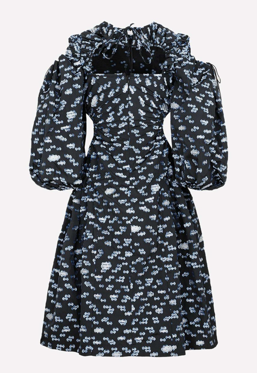 Dresses * | Cecilie Bahnsen Jaz Embroidered Cut-Out Midi Dress Navy