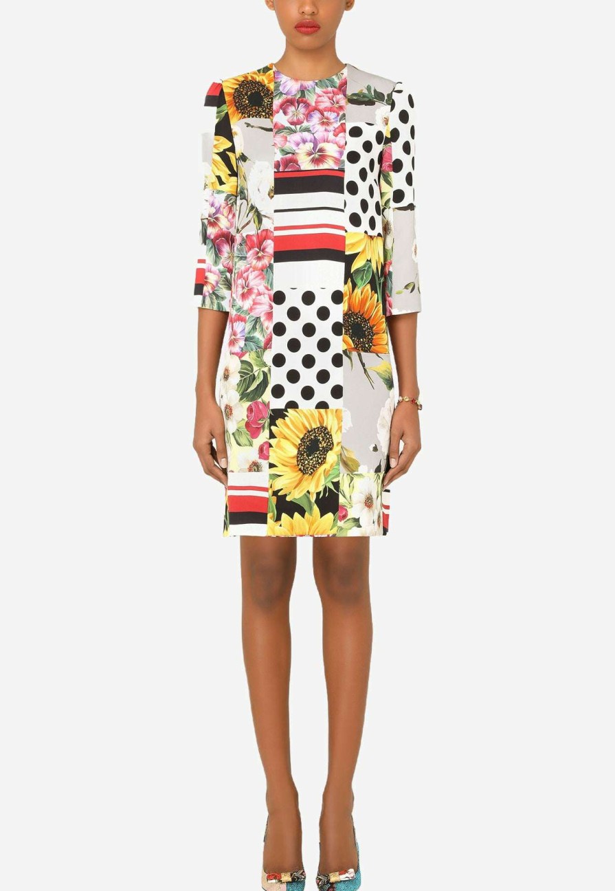 Evening * | Dolce & Gabbana Straight-Cut Silk Dress Multicolor