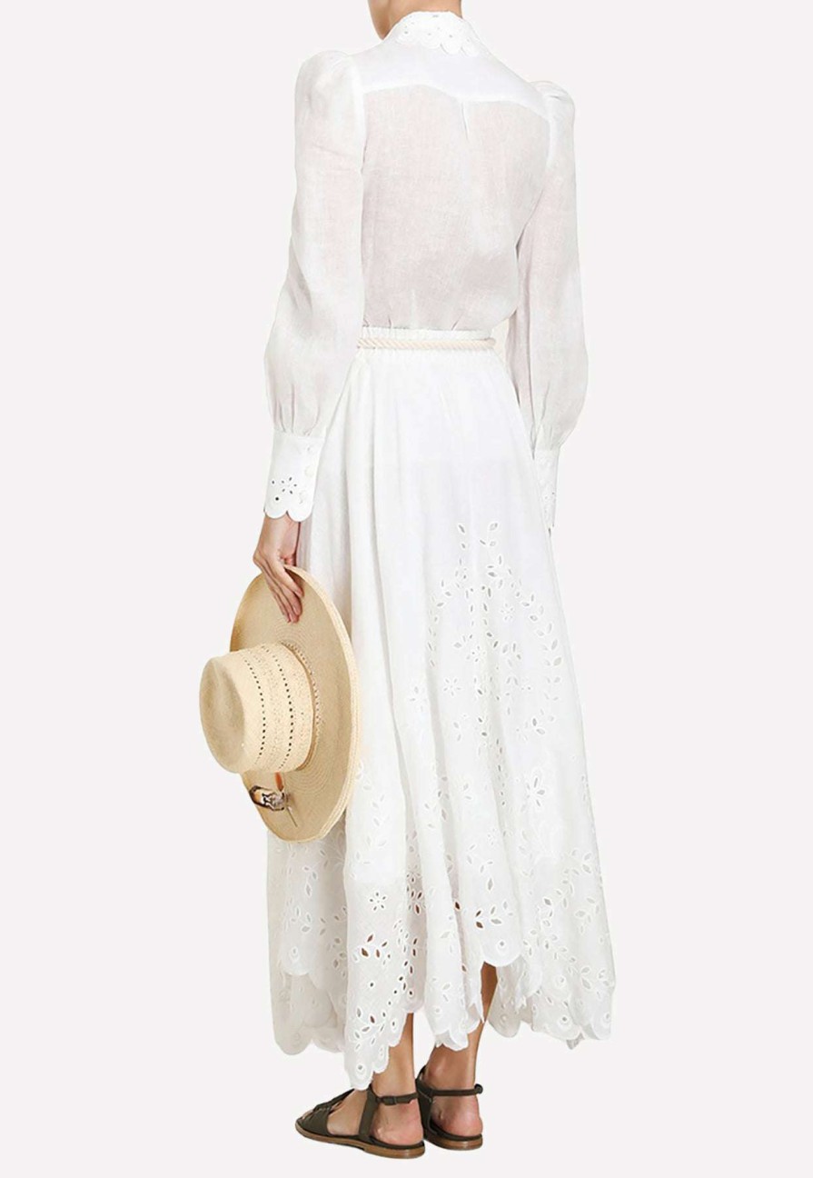 Skirts * | Zimmermann Clover Embroidered Asymmetric Skirt Ivory