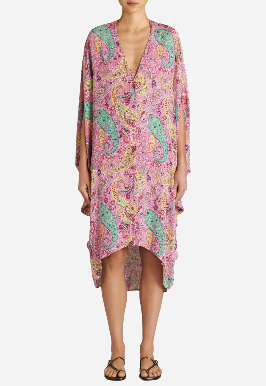 Dresses * | Etro Floral Paisley Print Kaftan Dress Pink