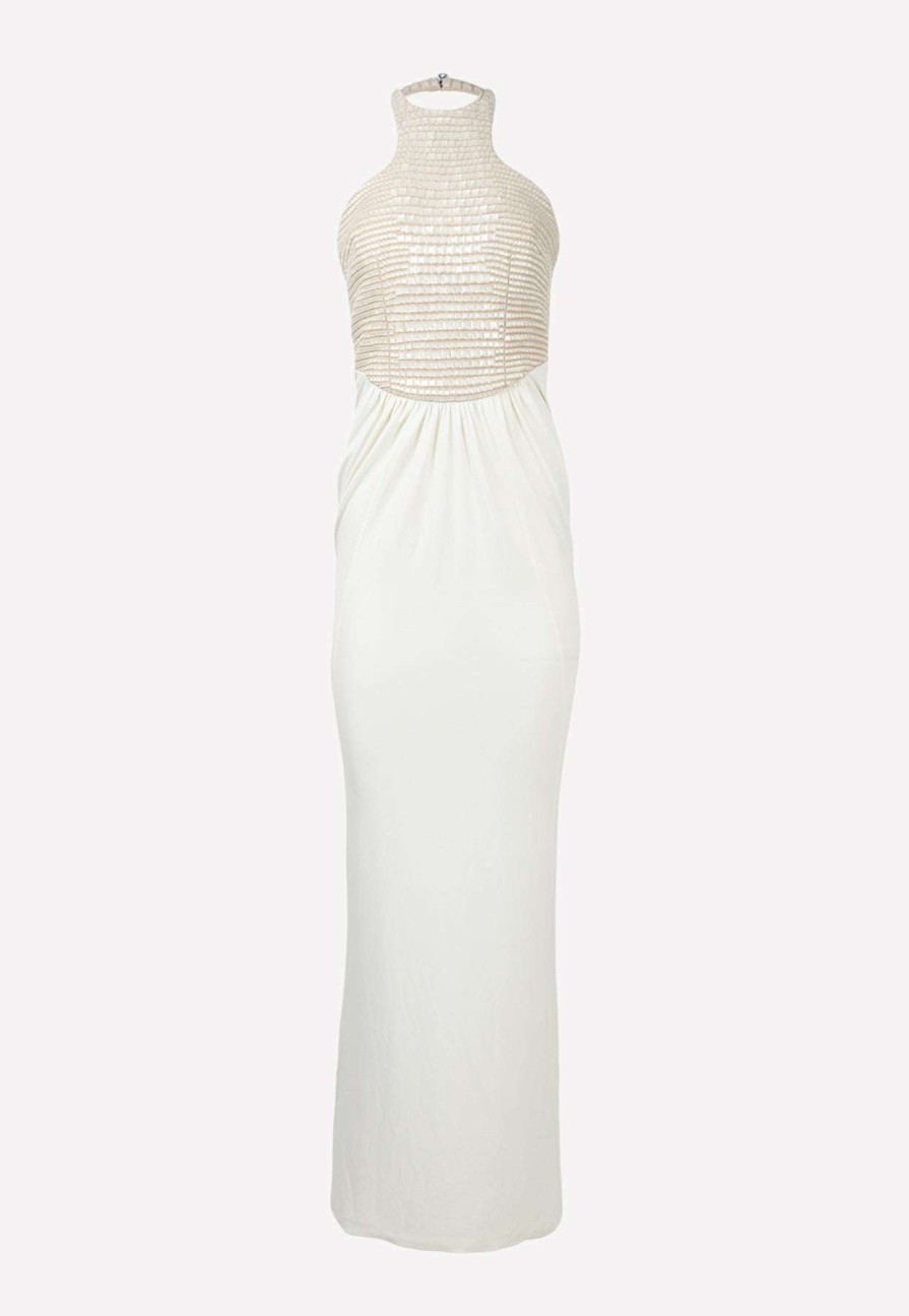 Dresses * | Tom Ford Crocodile Embroidered Halterneck Gown White