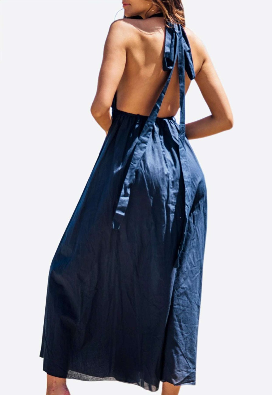 Dresses * | Les Canebiers Neptune Open Back Maxi Summer Dress Blue