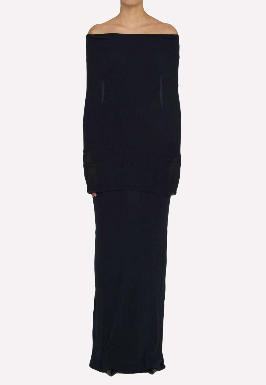 Dresses * | Balenciaga Double-Layer Off-Shoulder Maxi Dress Black