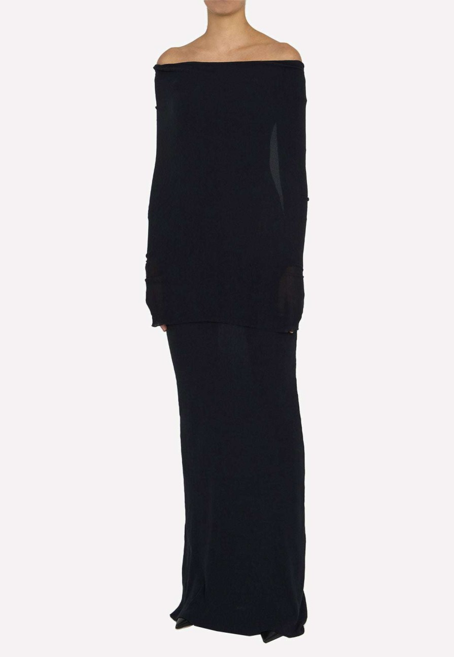 Dresses * | Balenciaga Double-Layer Off-Shoulder Maxi Dress Black