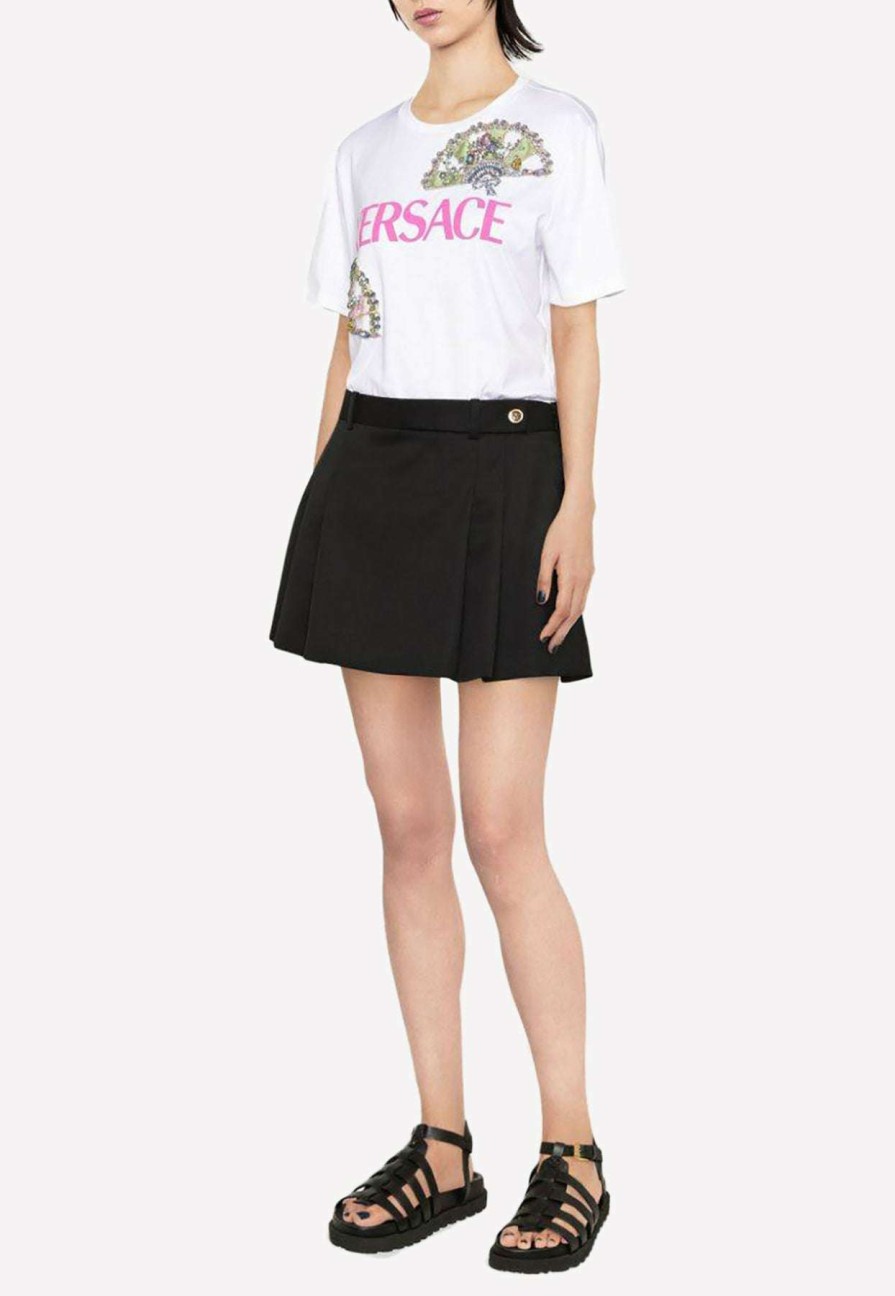 Skirts * | Versace Medusa-Button Pleated Mini Skirt Black