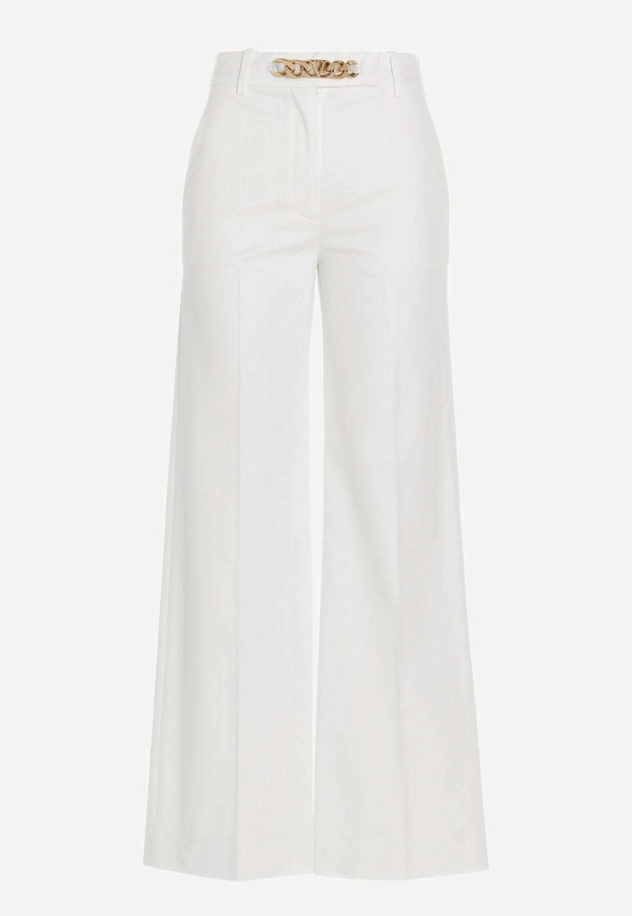 Evening * | Valentino Vlogo Chain Wide-Leg Tailored Pants White