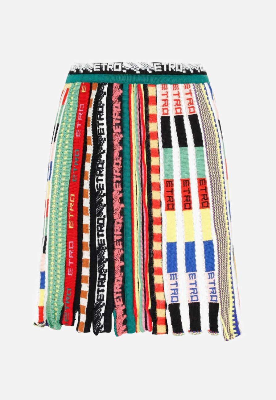 Skirts * | Etro Logo Striped Pleated Mini Skirt Multicolor