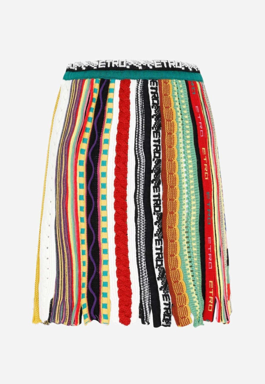 Skirts * | Etro Logo Striped Pleated Mini Skirt Multicolor