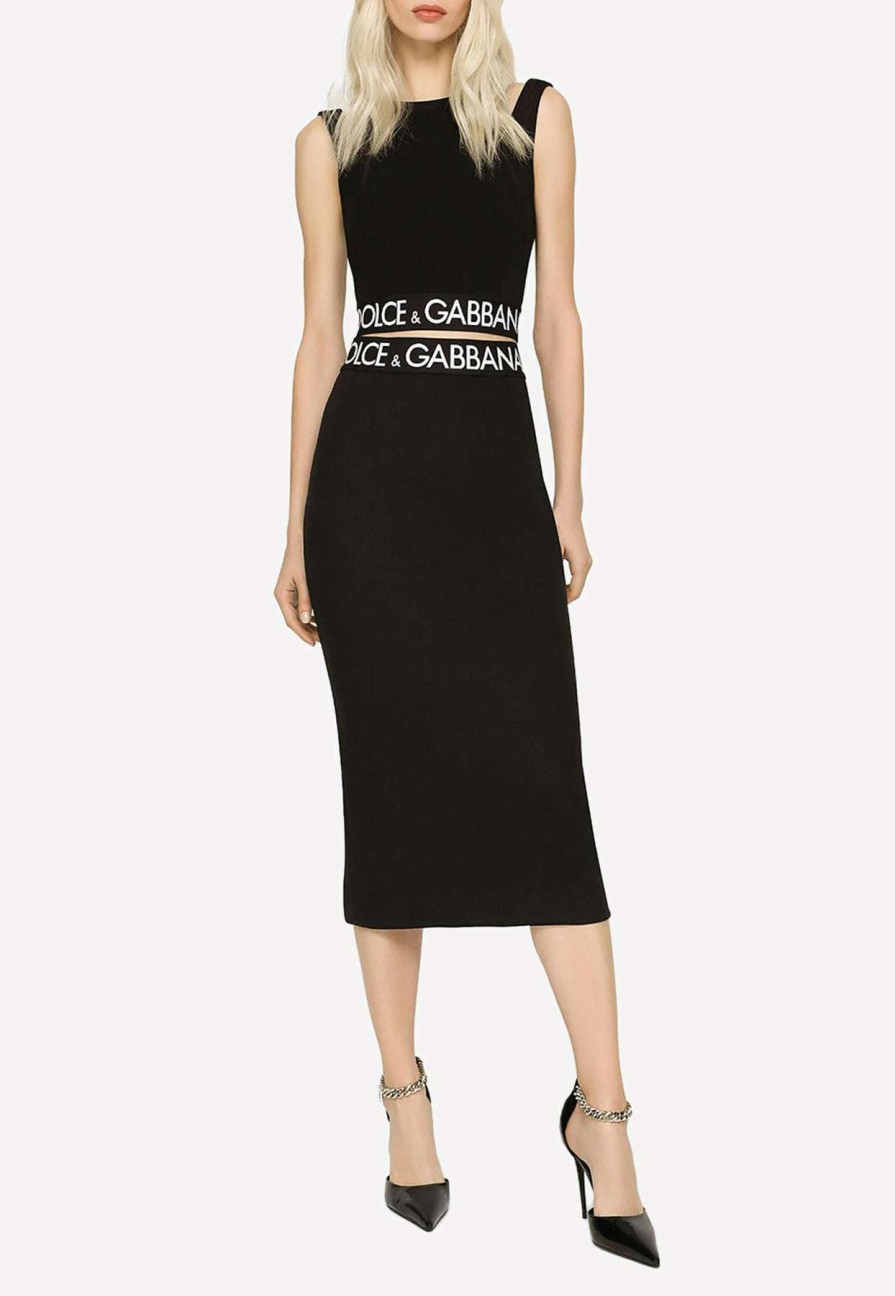 Skirts * | Dolce & Gabbana Logo Waistband Midi Pencil Skirt Black