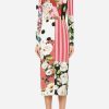 Dresses * | Dolce & Gabbana Long-Sleeved Patchwork Silk Midi Dress Multicolor