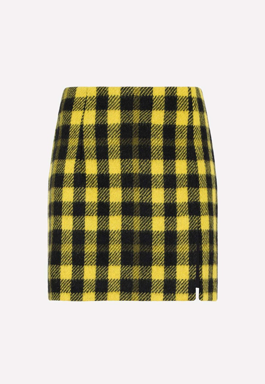 Skirts * | Alessandra Rich Vichy Tweed Mini Skirt Yellow