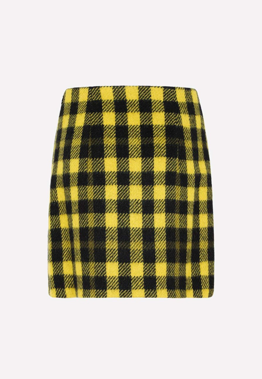 Skirts * | Alessandra Rich Vichy Tweed Mini Skirt Yellow