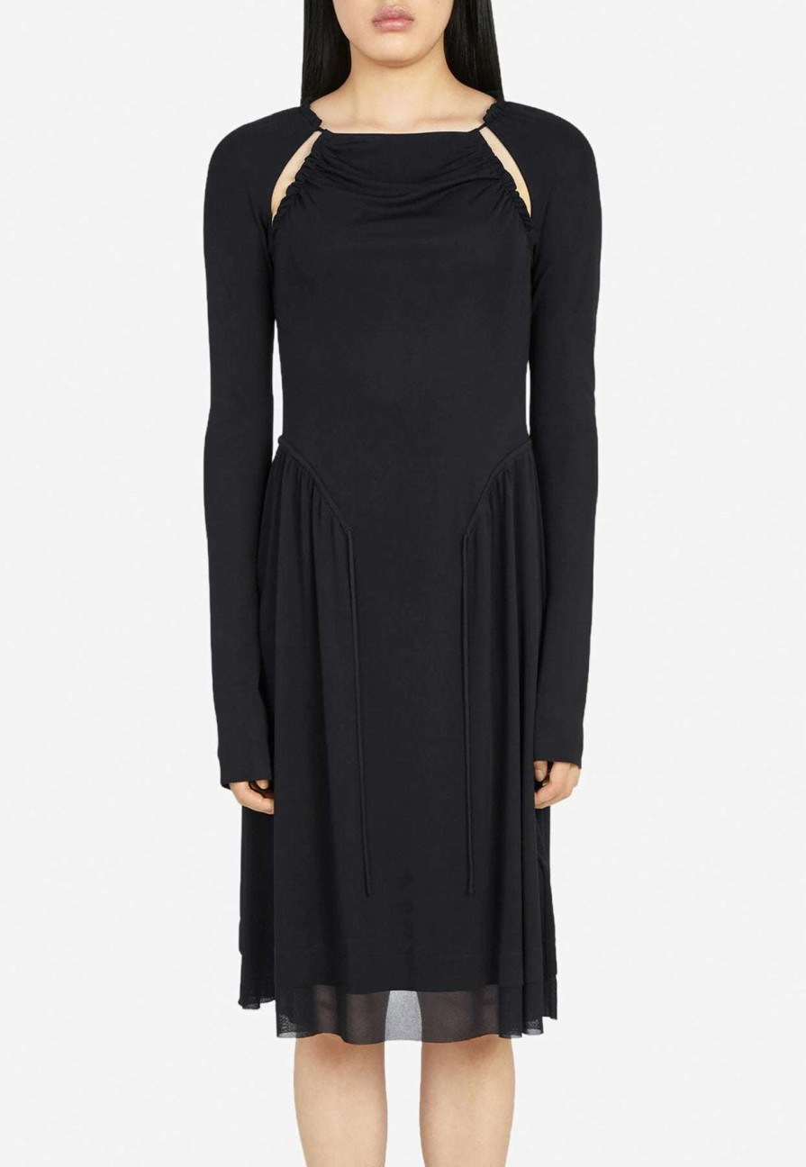 Dresses * | Salvatore Ferragamo Long-Sleeved Drawstring Dress Black