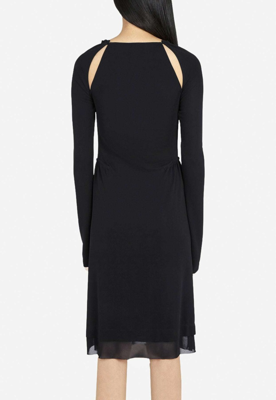 Dresses * | Salvatore Ferragamo Long-Sleeved Drawstring Dress Black