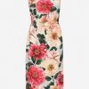 Evening * | Dolce & Gabbana Camellia Print Sleeveless Crepe Dress Multicolor