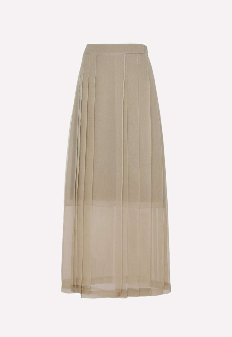 Skirts * | Brunello Cucinelli Crispy Silk Paneled Maxi Skirt Nude