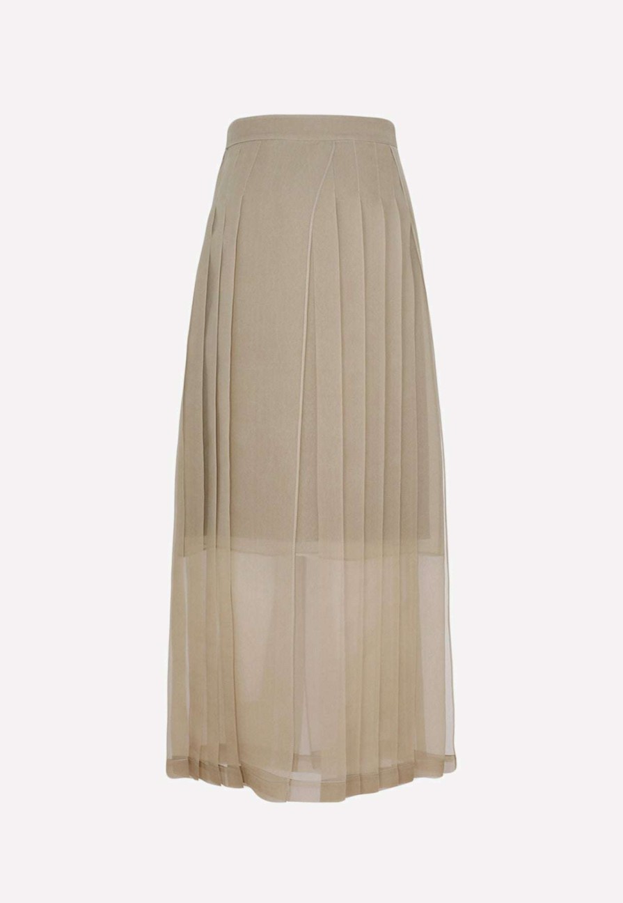 Skirts * | Brunello Cucinelli Crispy Silk Paneled Maxi Skirt Nude