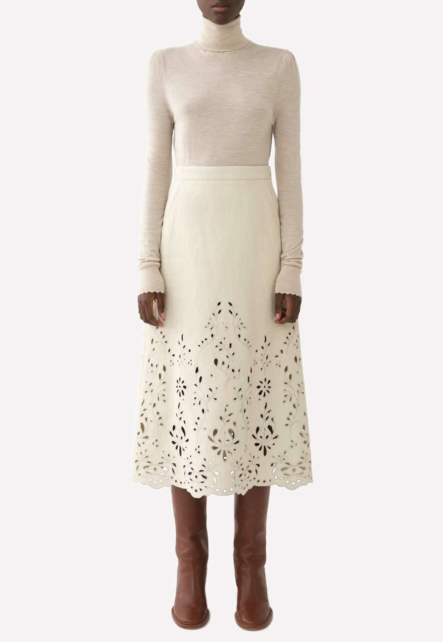 Skirts * | Chloe Broderie Anglaise A-Line Skirt Ivory