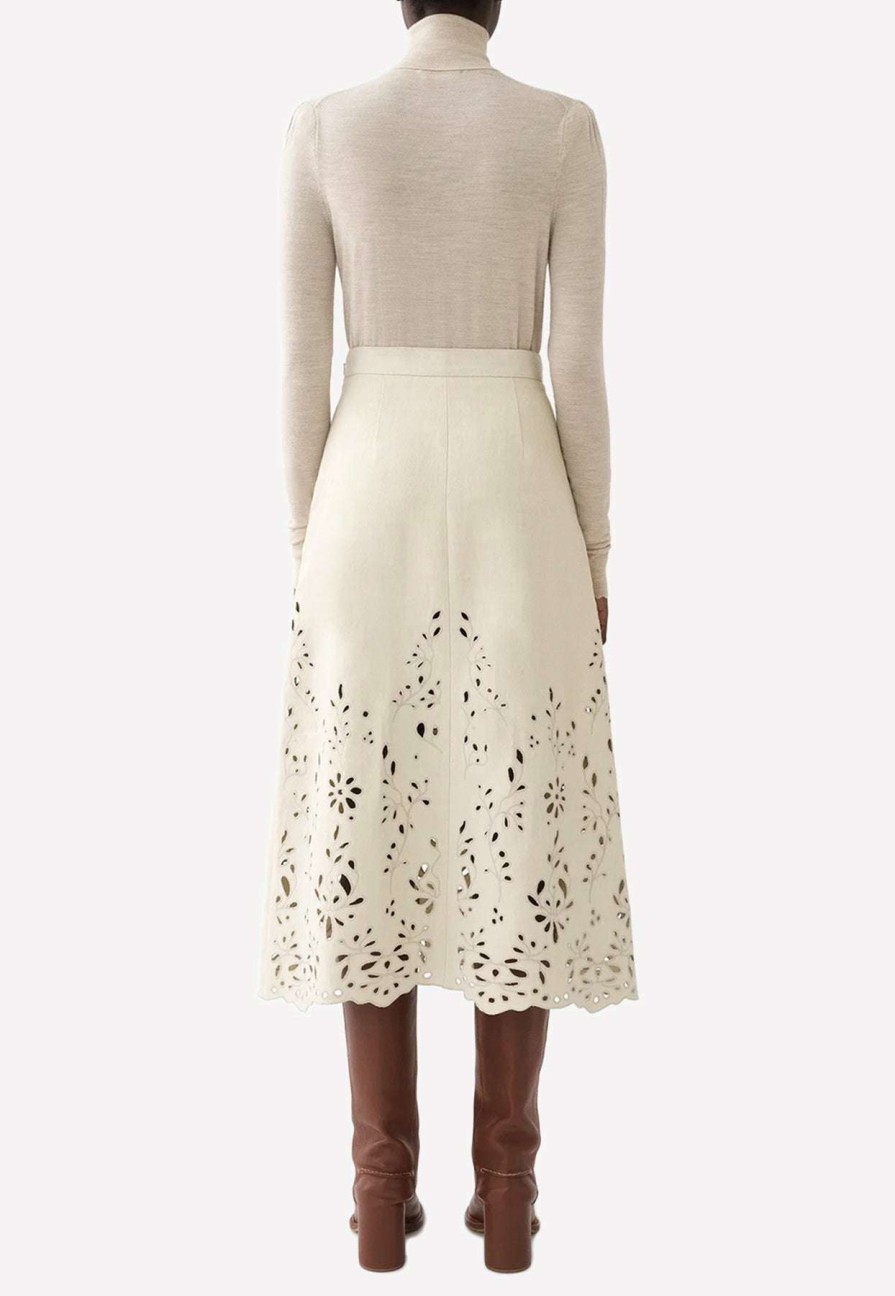 Skirts * | Chloe Broderie Anglaise A-Line Skirt Ivory