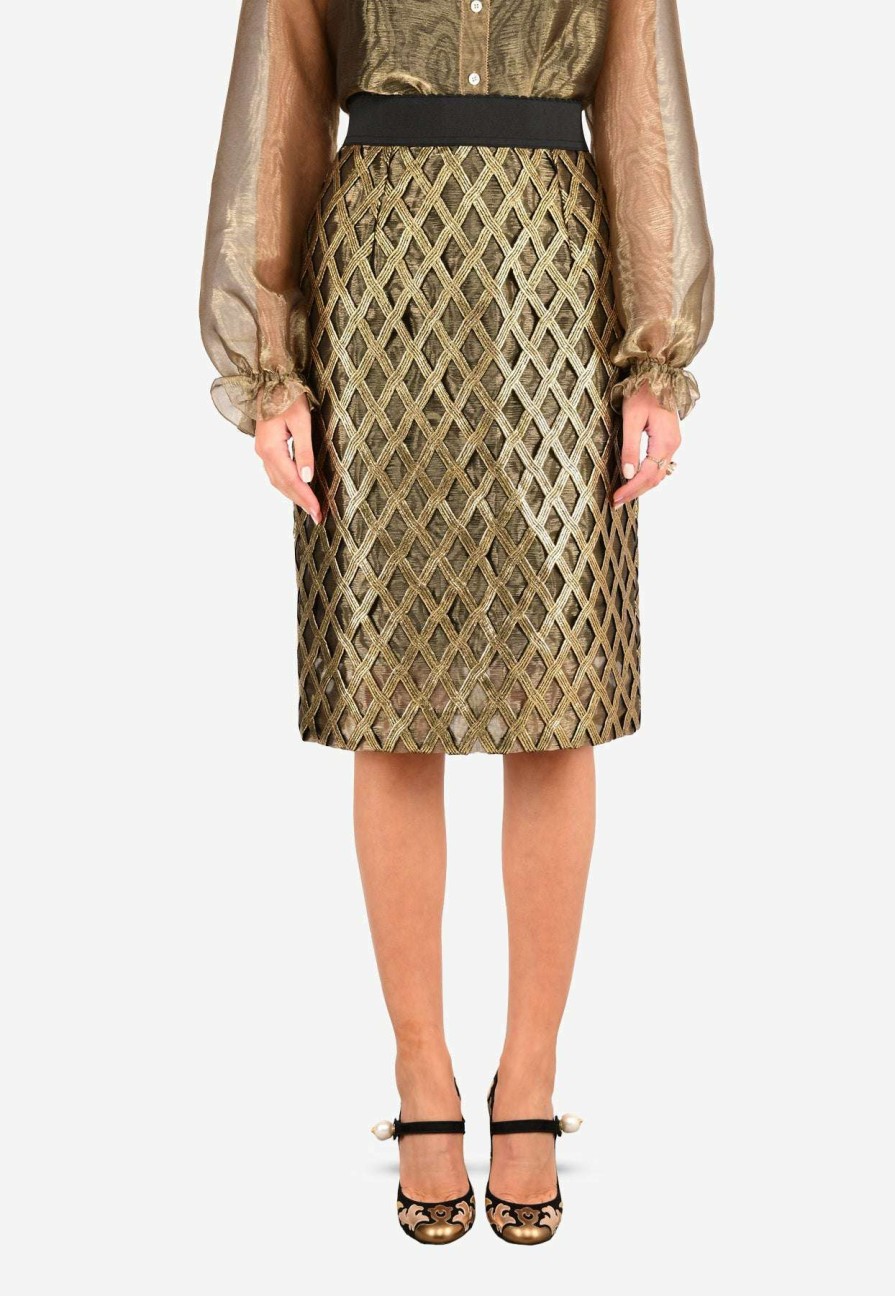 Skirts * | Dolce & Gabbana Openwork Woven Lame Skirt Gold