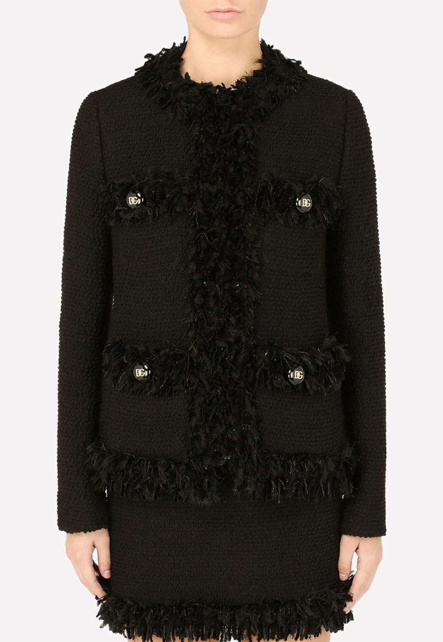 Evening * | Dolce & Gabbana Single-Breasted Boucle Jacket Black