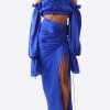 Skirts * | Khirzad Femme Roma Ruched Skirt Blue