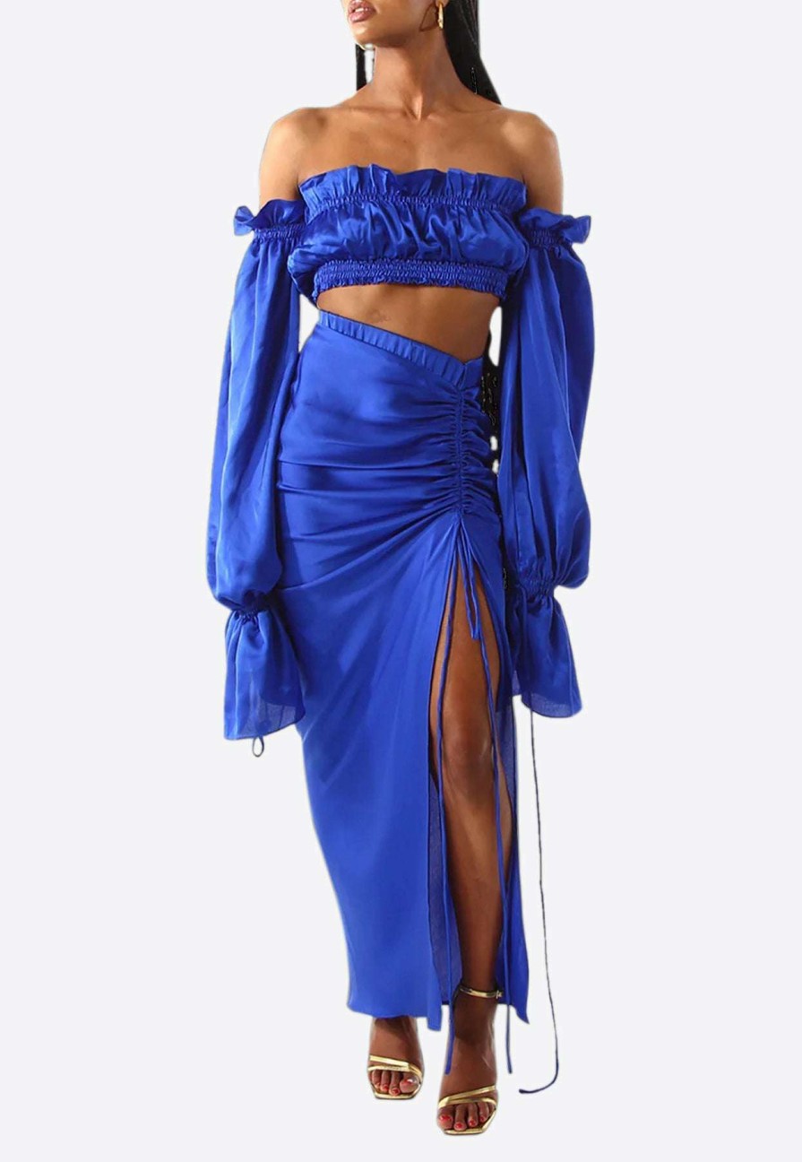 Skirts * | Khirzad Femme Roma Ruched Skirt Blue