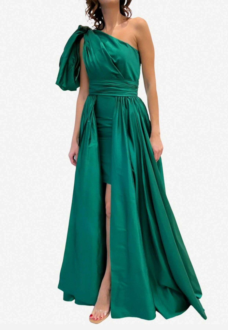 Evening * | Leal Daccarett Isla Negra One-Shoulder Gown Green