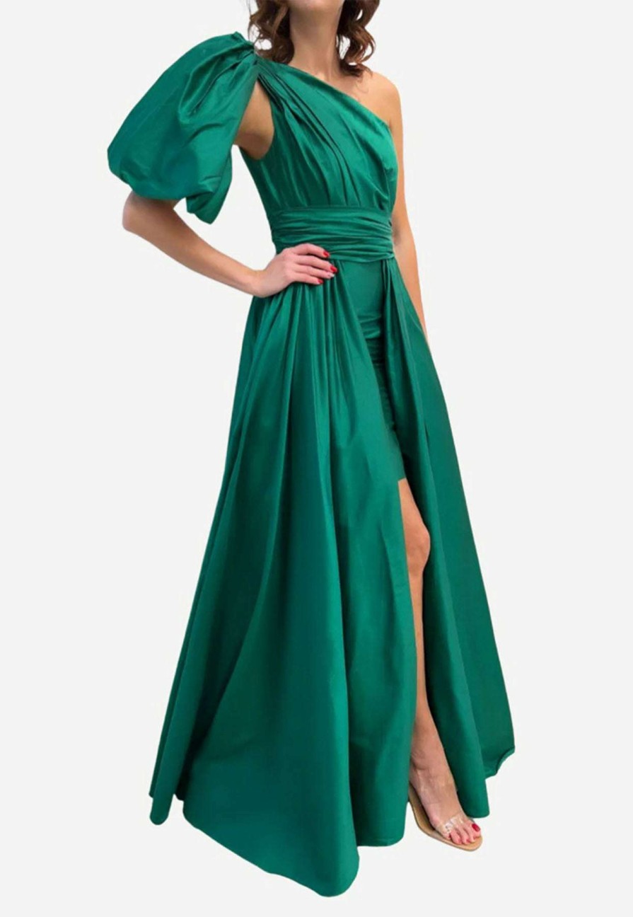 Evening * | Leal Daccarett Isla Negra One-Shoulder Gown Green