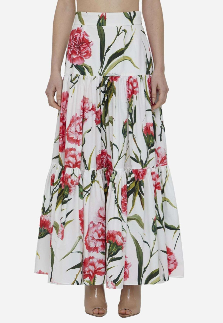 Skirts * | Dolce & Gabbana High-Waist Floral Long Skirt Multicolor