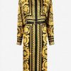 Dresses * | Versace Baroque Print Belted Shirt Dress Yellow